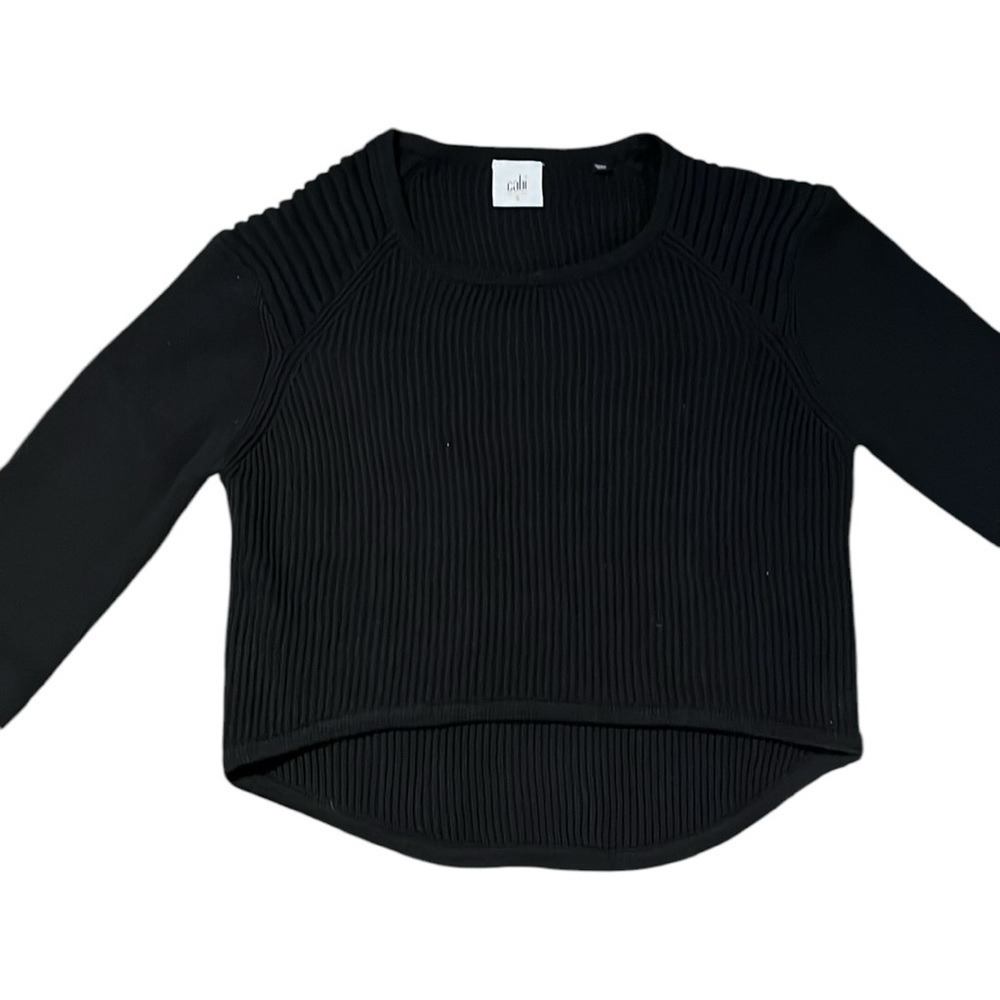 CABI Solid Black Ribbed Cropped Pullover Crewneck Woman’s Sweater Size Small - Picture 4 of 7